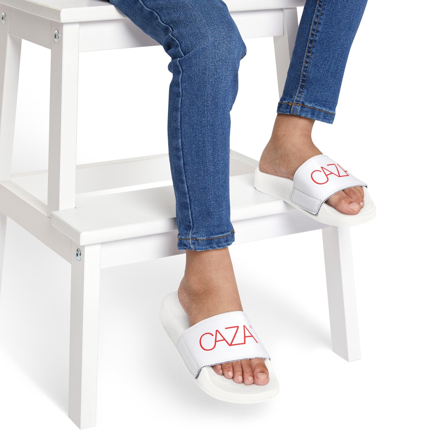 Youth PU Slide Sandals (White)