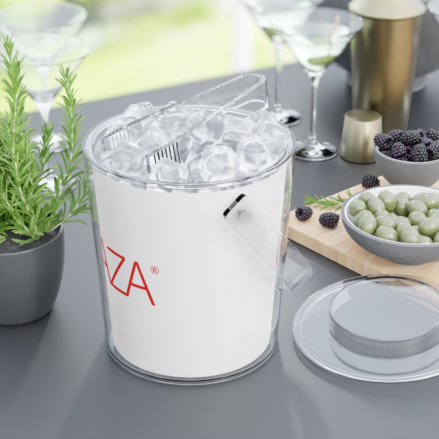 Ice Bucket with Tongs (White)