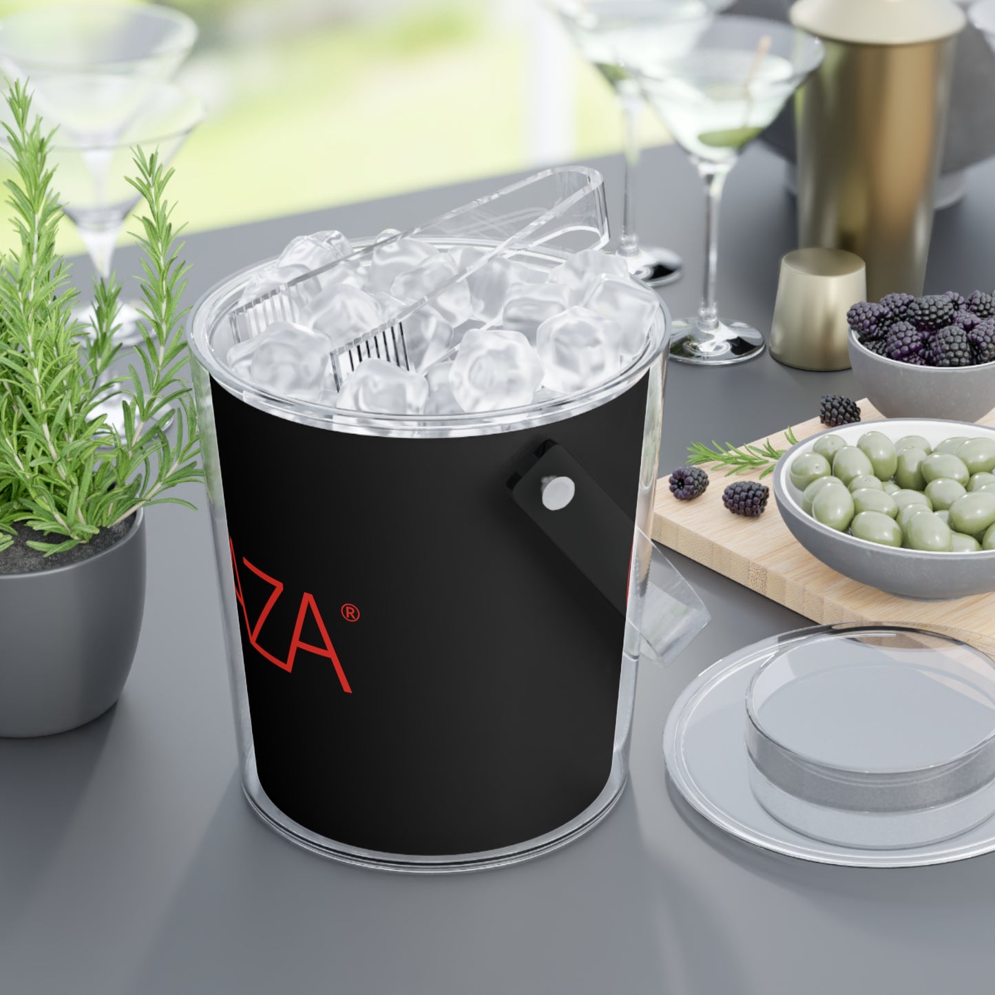 Ice Bucket with Tongs (Black)
