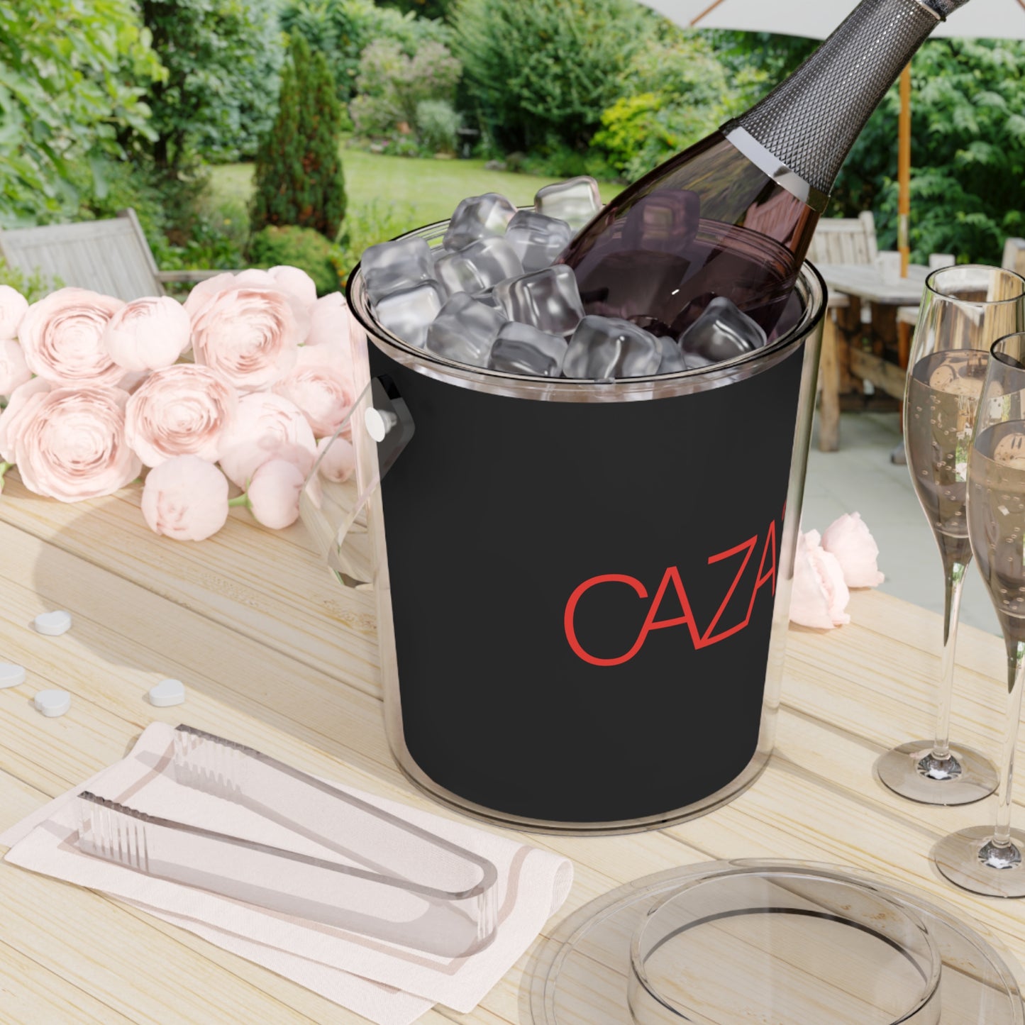 Ice Bucket with Tongs (Black)
