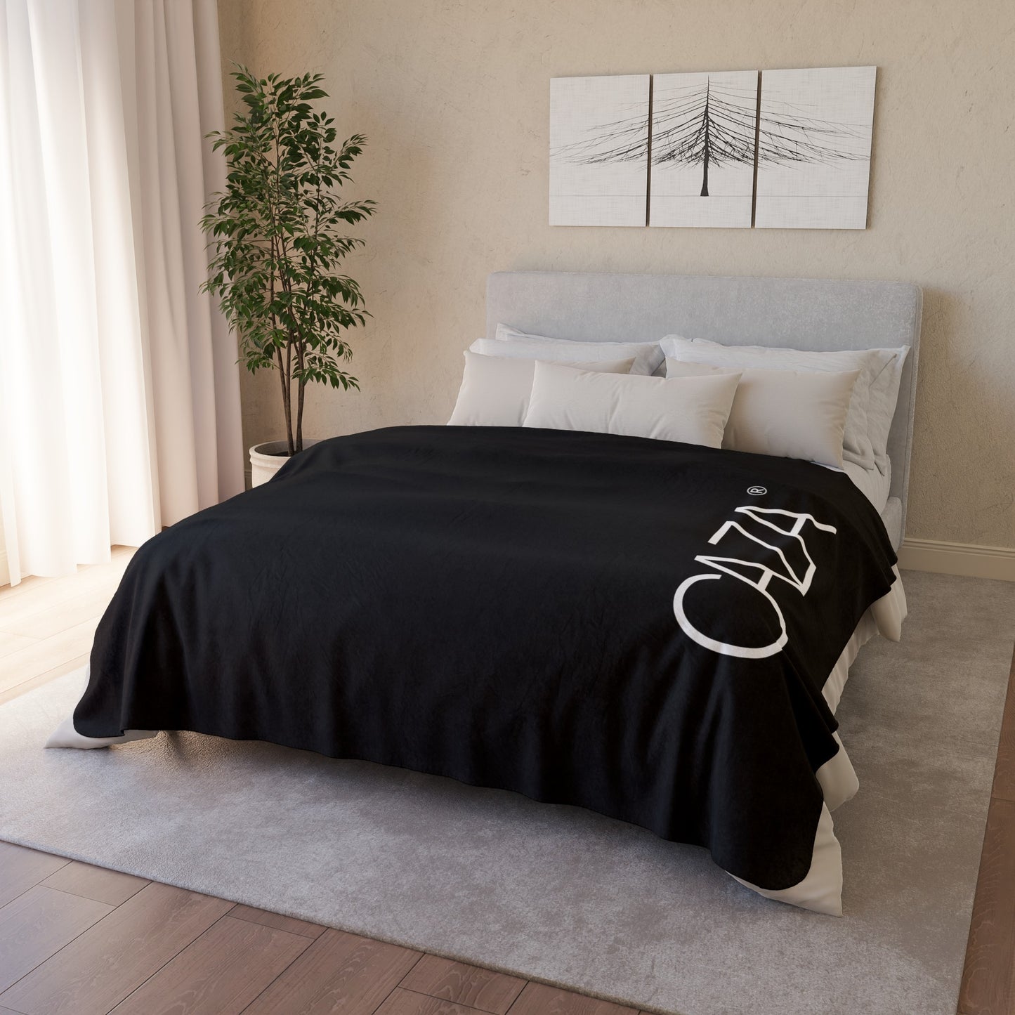 Fleece Sherpa Blanket (Black with White Logo)