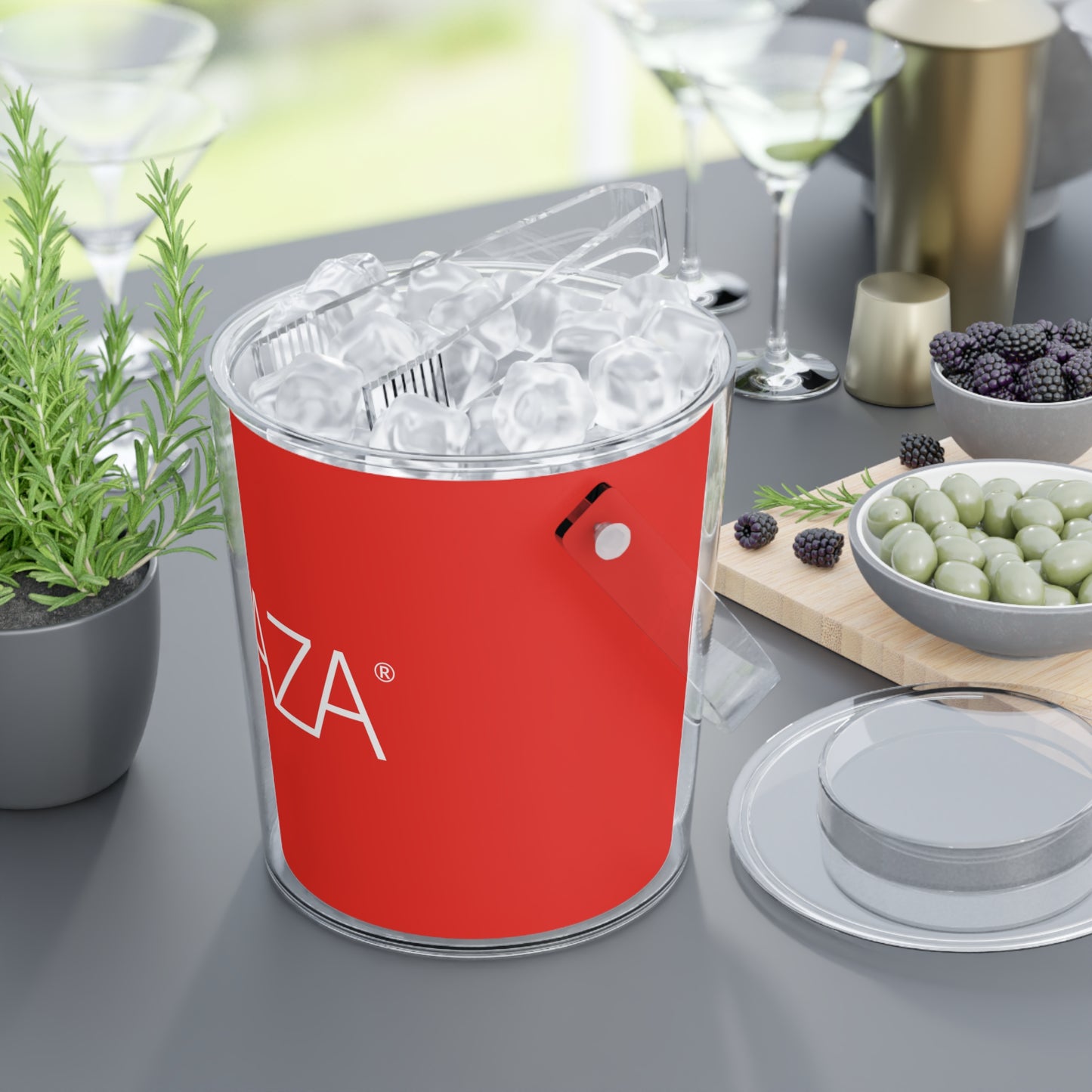 Ice Bucket with Tongs (Red)